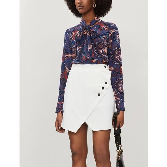 Sandro Paris Ecru Zoelle Asymmetric Button A-Line Mini Skirt S - Picture 1 of 11